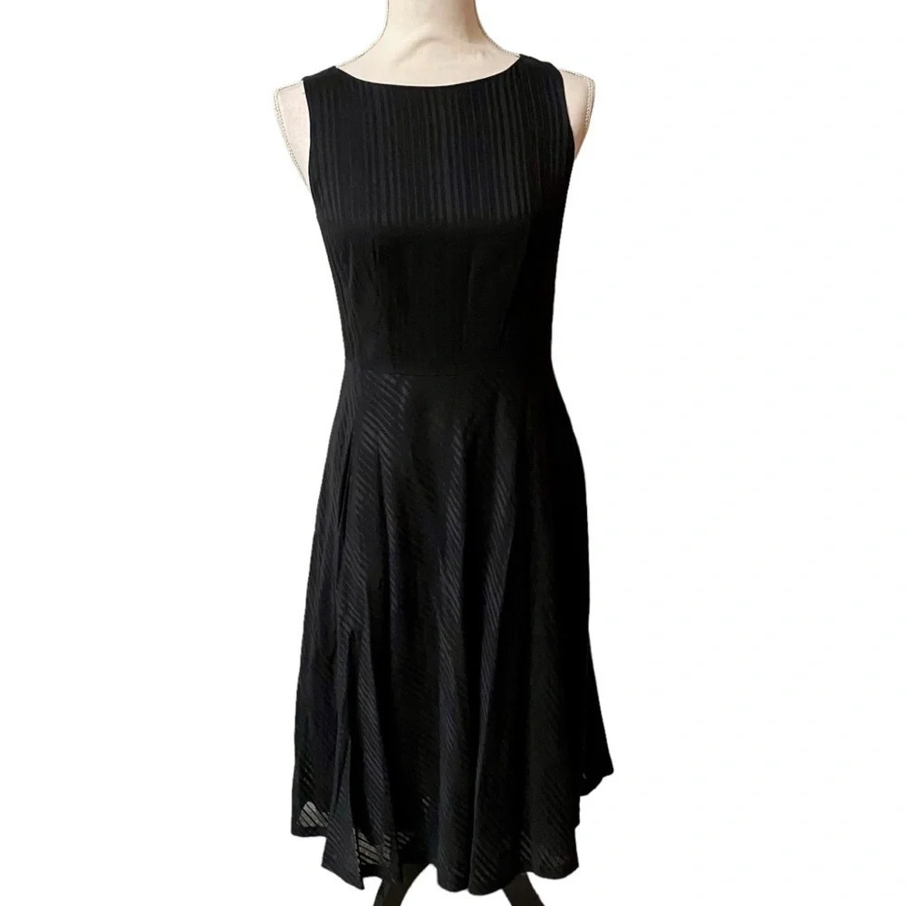 Banana Republic Black Fit Flare Midi Dress Sleeveless Pockets Size 2